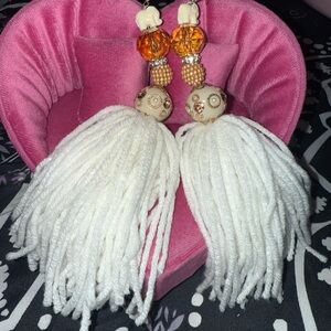 Elegant White and Orange Tassel Earrings